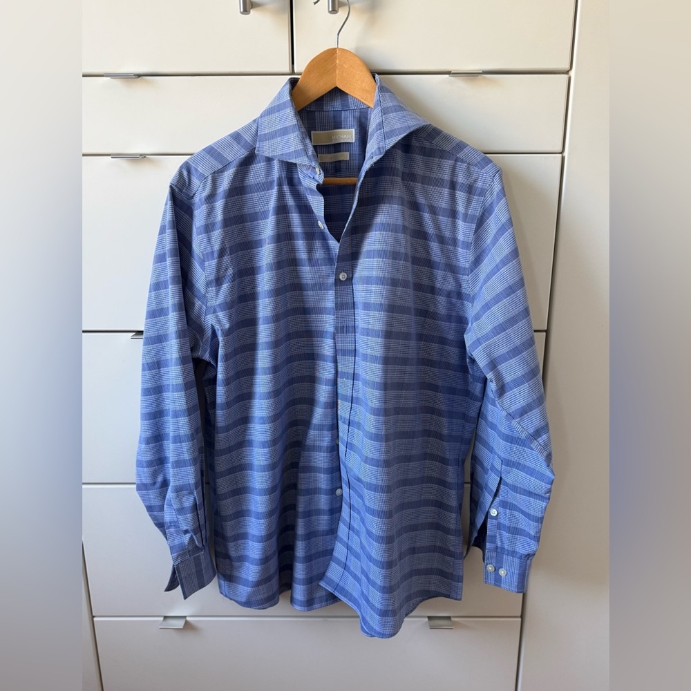 Michael Kors‎ Non-Iron Blue Plaid Dress Shirt | 16.5 / 32-33 | Excellent - Picture 3 of 5